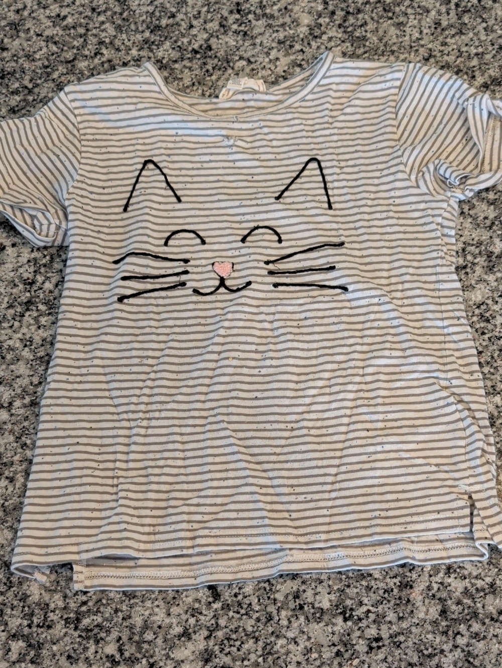 Tucker + Tate White & Gray Striped Cat Face Tee